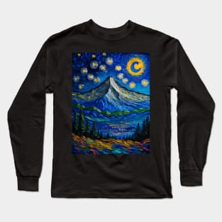 Fuji Mountain in Starry Night Gogh style Long Sleeve T-Shirt